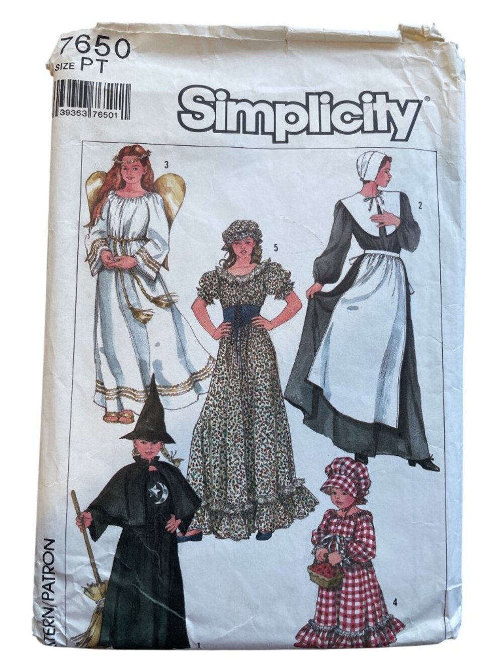 Vintage 80s Simplicity 7650 Sewing Pattern Size PT 6-8 Angel Witch Pilgrim CUT